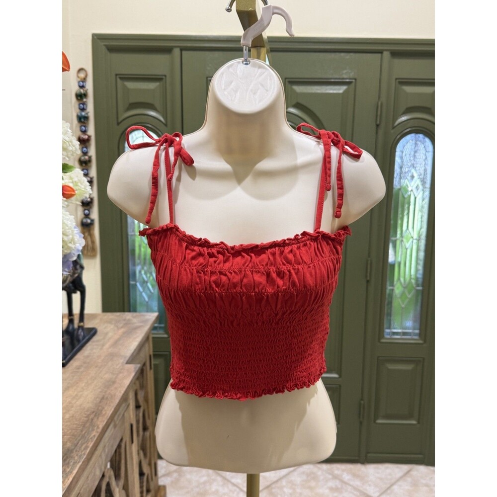 H&M Red Shirred Crop Top – Size M